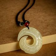 Buddha Stones Peace Buckle Jade Small Leaf Red Sandalwood Cinnabar Agate Luck Necklace Pendant