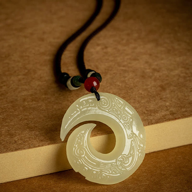 Buddha Stones Peace Buckle Jade Small Leaf Red Sandalwood Cinnabar Agate Luck Necklace Pendant