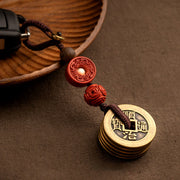 Buddha Stones Feng Shui Five Emperor Coins Luck Bodhi Seed Money Wealth Keychain