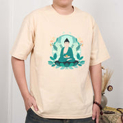 Buddha Stones Close Eyes Green Leaf Buddha Tee T-shirt