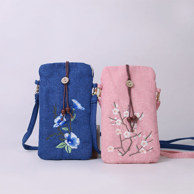 Buddha Stones Small Embroidered Flowers Crossbody Bag Shoulder Bag Cellphone Bag 11*20cm 2
