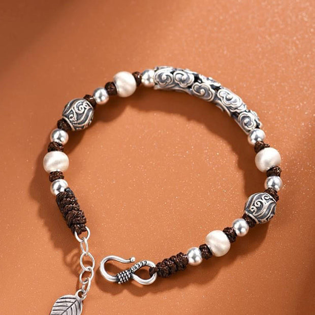 Buddha Stones Tibet Handmade Copper 999 Sterling Silver Auspicious Cloud Wealth String Bracelet Bracelet BS 7