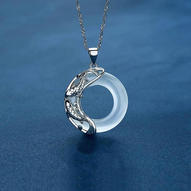 Buddha Stones "Wishing Luck and Prosperity" White Jade Koi Fish Necklace Includes Gift Message Card - image 2