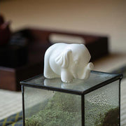 Buddha Stones Small Elephant Statue White Porcelain Ceramic Strength Home Desk Decoration Decorations BS 5