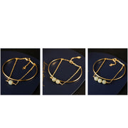 Buddha Stones Copper Plated Gold Hetian Jade Bead Luck Double Layer Bracelet Bangle Bracelet Bangle BS 16