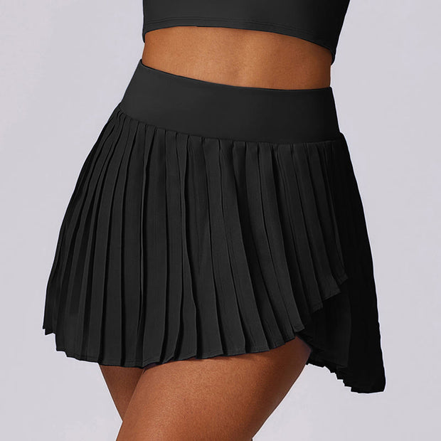 Buddha Stones Polo Collar Crop Tank Top Tennis Skirts Pleated Shorts With Pocket Sports Yoga Outfits
