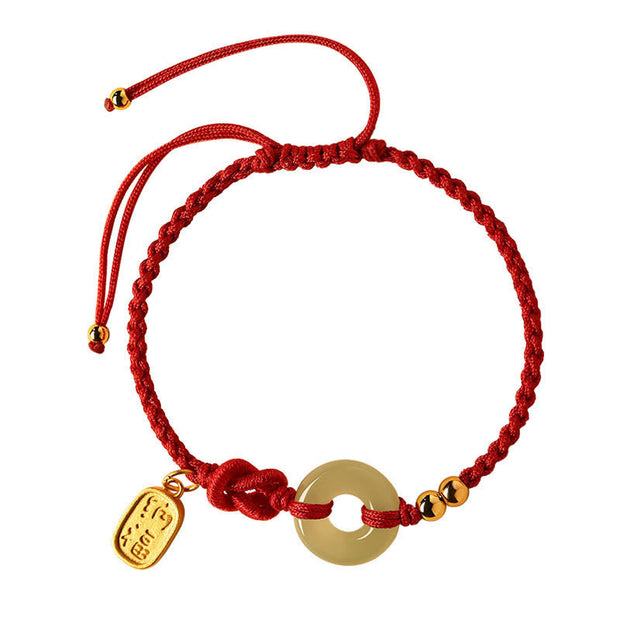 Buddha Stones Hetian Jade Peace Buckle Fu Character String Luck Bracelet 7
