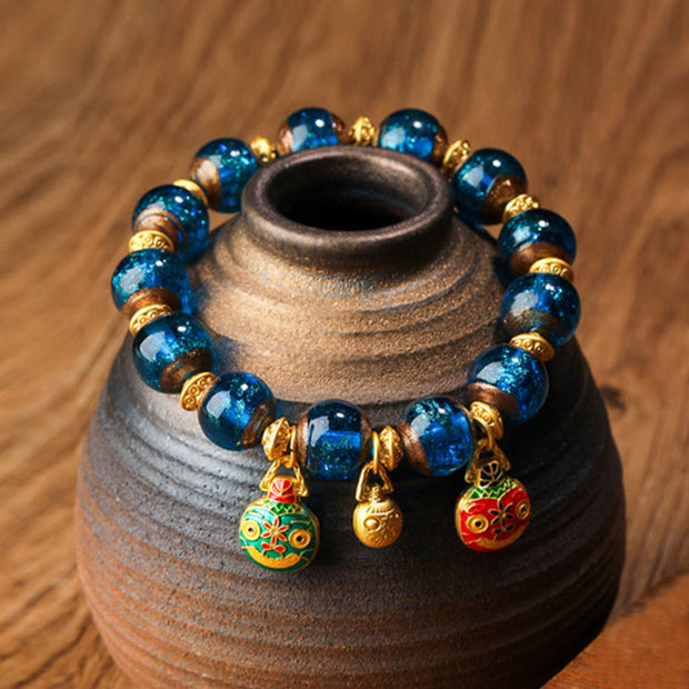 Buddha Stones Gold Swallowing Beast Family Charm Liuli Glass Bead Fortune Bracelet - Blue - Gold Swallowing Beast Family - 12mm - image 14