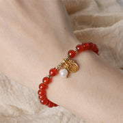 Buddha Stones Year of the Dragon Red Agate Jade Peace Buckle Fu Character Success Bracelet Bracelet BS 23