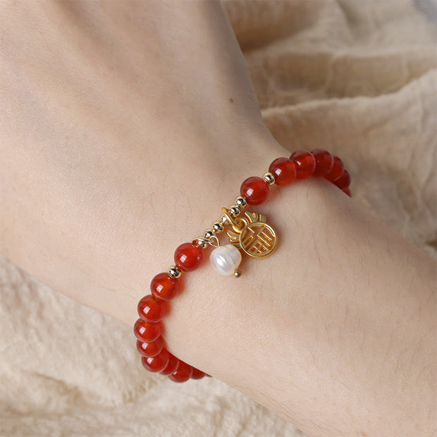 Buddha Stones Year of the Dragon Red Agate Jade Peace Buckle Fu Character Success Bracelet (Extra 30% Off | USE CODE: FS30)