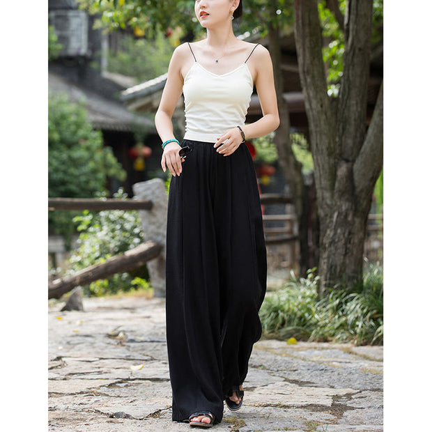 Buddha Stones Solid Color Loose Wide Leg Pants With Pockets Wide Leg Pants BS 31