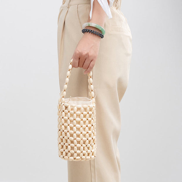 Buddha Stones Hand-woven Crude Wooden Beads Handbag Handbags BS 9