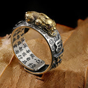 Buddha Stones Tibetan 990 Sterling Silver Om Mani Padme Hum PiXiu Dorje Vajra Heart Sutra Engraved Wealth Ring