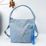  Buddha Stones Embroidery Wisteria Plum Lotus Cherry Blossom Cotton Linen Canvas Tote Crossbody Bag Shoulder Bag Handbag 18