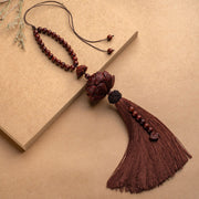 Buddha Stones Tibetan Small Leaf Red Sandalwood Lotus Luck Protection Tassel Decoration (Extra 35% Off | USE CODE: FS35) - Brown - Bracelet - image 3