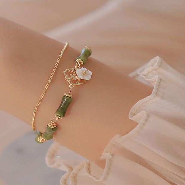 FREE Today: Increase Courage 14k Gold Plated Copper Peridot Bamboo Flower Wealth Double Layer Bracelet
