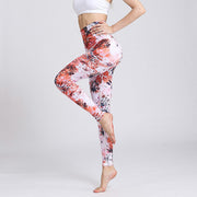 Buddha Stones Red Pink Flowers Print Sports Fitness Yoga High Waist Leggings Women's Yoga Pants