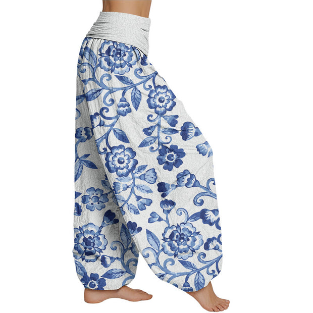 Buddha Stones  Numerous Flowers Pattern Women's Elastic Waist Harem Pants