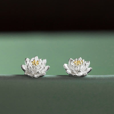 Buddha Stones 925 Sterling Silver Lotus Flower Balance Earrings