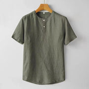 Buddha Stones Summer Men's Solid Color Button Short Sleeve Linen Shirt Men's Shirts BS DarkSeaGreen 4XL(Fit for US/UK/AU44; EU54)