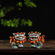 Buddha Stones Small Pair of Lion Fu Foo Dogs Ward Off Evil Protection Home Resin Decoration (Extra 30% Off | USE CODE: FS30) - A Pair of Gray Fu Dogs - image 0