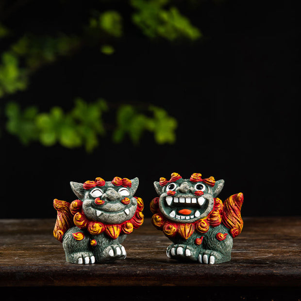 Buddha Stones Small Pair of Lion Fu Foo Dogs Ward Off Evil Protection Home Resin Decoration (Extra 30% Off | USE CODE: FS30) - A Pair of Gray Fu Dogs - image 0