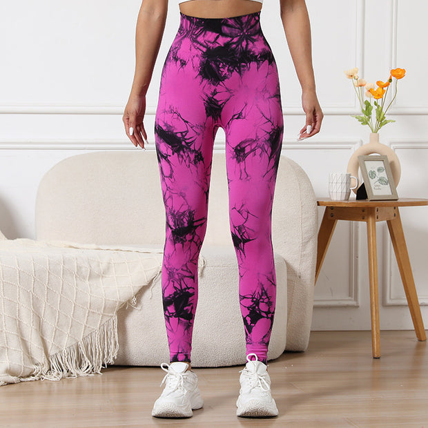 Buddha Stones Tie Dye Print Sports Fitness Exercise Seamless High Waist Leggings Women's Yoga Pants