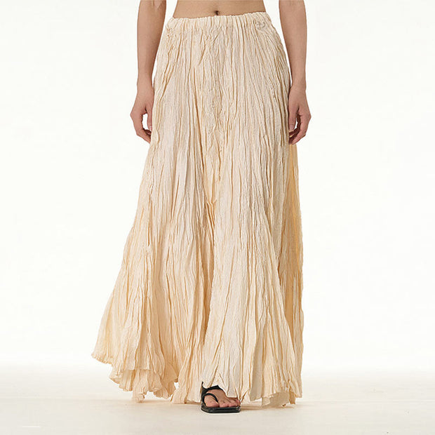 Buddha Stones Solid Color Loose Long Elastic Waist Skirt 85