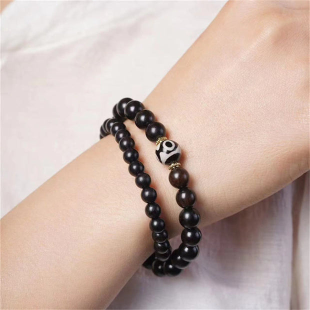 Buddha Stones Tibet Ebony Wood Dzi Bead Balance Double Wrap Bracelet Bracelet BS 5