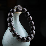 Buddha Stones Tibetan Ebony Wood Barrel Beads Lucky And Treasure Balance Bracelet 3