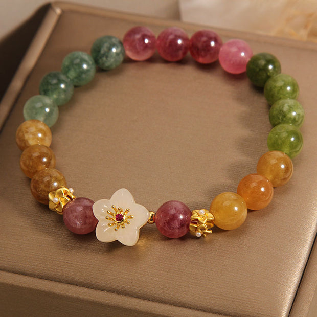 Buddha Stones Colorful Tourmaline Jade Flowers Love Bracelet Bracelet BS 5