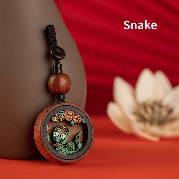 Buddha Stones Year Of The Dragon Hand Painted Chinese Zodiac Rosewood Carved Calm Key Chain (Extra 35% Off | USE CODE: FS35) - Snake - image 13