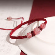 Buddha Stones Natural Strawberry Quartz Crystal Love Red String Weave Bracelet Anklet (Extra 30% Off | USE CODE: FS30) Bracelet BS 2