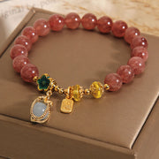 Buddha Stones Natural Strawberry Quartz Crystal Aquamarine Fortune Brand Love Bracelet Bracelet BS 1