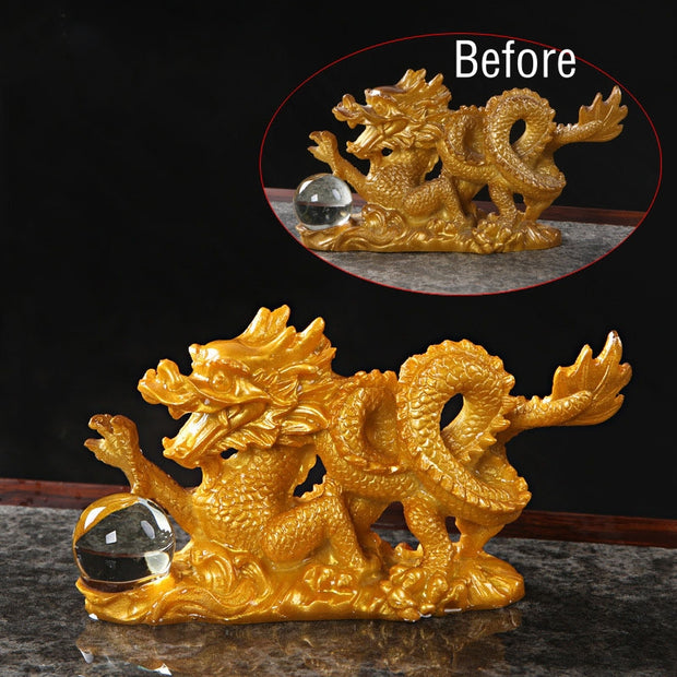 Buddha Stones Year Of The Dragon Color Changing Resin Horse Luck Tea Pet Home Figurine Decoration (Extra 35% Off | USE CODE: FS35) Decorations BS Golden Dragon 15*4.5*7.7cm