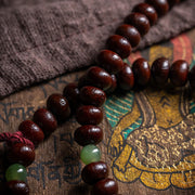 Buddha Stones Natural Tibet 108 Mala Beads Purple Bodhi Seed Hetian Cyan Jade Copper Dorje Peace Bracelet Mala Bracelet BS 3
