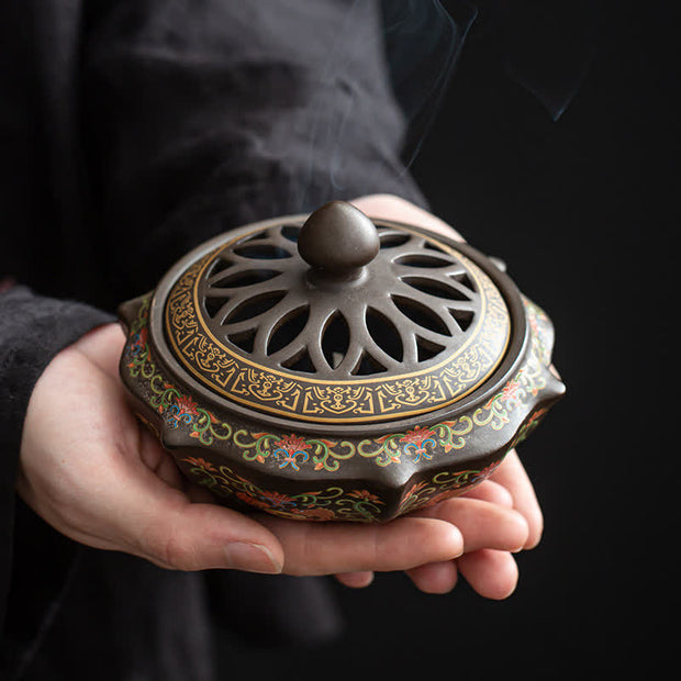 Buddha Stones Tibetan Floral Pattern Ceramic Blessing Incense Burner Decoration (Extra 35% Off | USE CODE: FS35) - image 7
