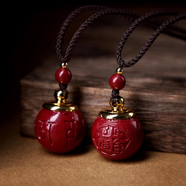 Buddha Stones Cinnabar Om Mani Padme Hum Attract Fortune Blessing Lucky Bead Necklace Pendant Necklaces & Pendants BS 1