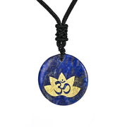 Buddha Stones OM Lotus Symbol Various Crystal Amethyst Tiger Eye Healing Necklace Pendant 15