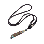 Buddha Stones Tibetan Om Mani Padme Hum Dzi Bead Wenge Wood Necklace Pendant