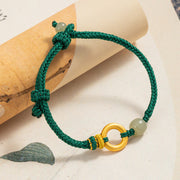 Buddha Stones 999 Sterling Silver Peace Buckle Hetian Jade Bead Luck Green Rope Braided Bracelet 2