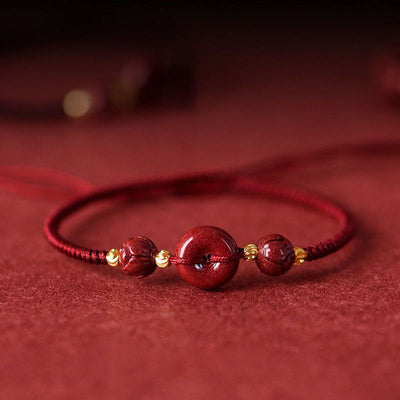 Buddha Stones Handmade Lotus Cinnabar Peace Buckle Blessing Braid Bracelet (Extra 35% Off | USE CODE: FS35) - Dark Red(Wrist Circumference 14-18cm) - image 0