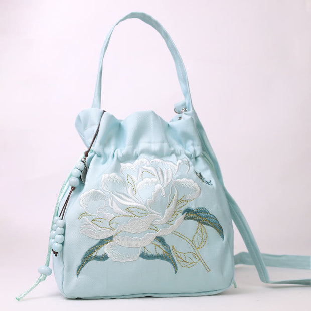 Buddha Stones Embroidered Flowers Wisteria Lily Cotton Linen Tote Crossbody Bag Shoulder Bag Handbag