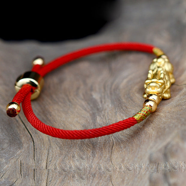 Buddha Stones 24K Gold-Plated PiXiu Luck Red String Bracelet Bracelet BS 1