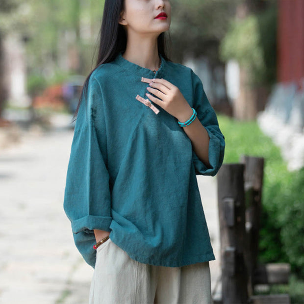 Buddha Stones Ramie Linen Loose Blouse Women Long Sleeve Shirt Chinese Hanfu Top