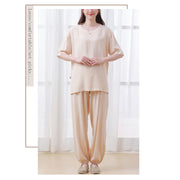 Buddha Stones 2Pcs Half Sleeve T-Shirt Pants Meditation Zen Tai Chi Cotton Linen Clothing Unisex Set 3