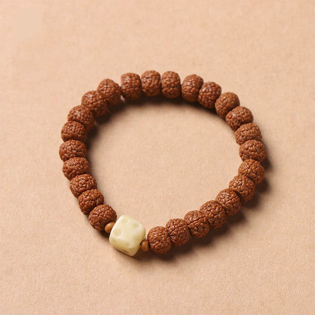 Buddha Stones Bodhi Seed Three-eyed Dzi Bead Buddha Hand Charm Wealth Bracelet