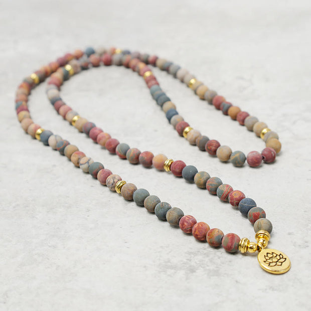 Buddha Stones 108 Mala Beads Picasso Jasper Stone Courage Energy Bracelet