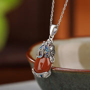Buddha Stones 925 Sterling Silver Red Agate Copper Coins PiXiu Protection Ring Necklace Pendant Set Bracelet Necklaces & Pendants BS 2