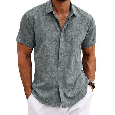 Buddha Stones Men's Short Sleeve Button Casual Cotton Linen Shirt